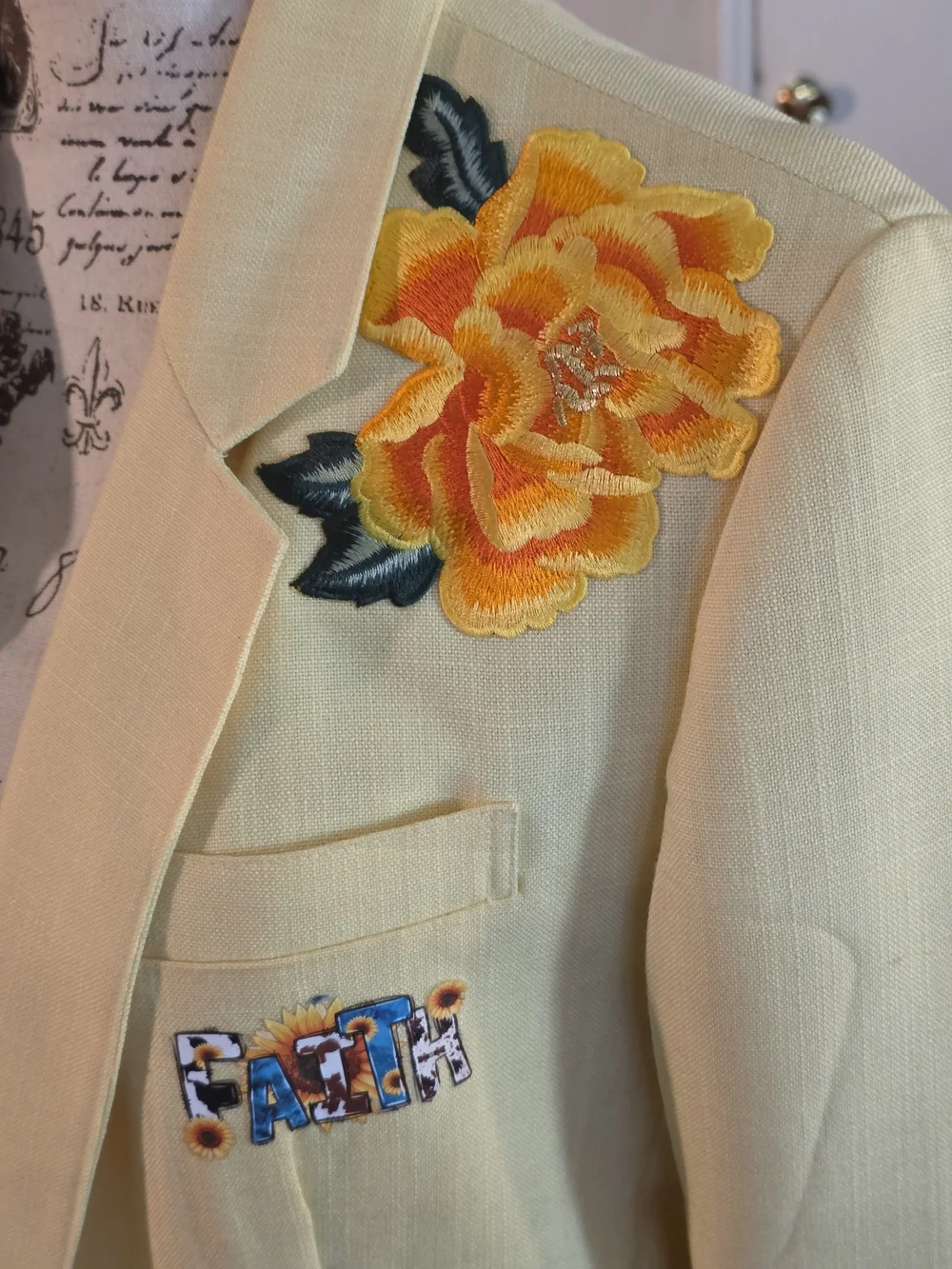 Yellow Embroidered Floral & Portrait Blazer - Women-Inspired Men’s Blazer